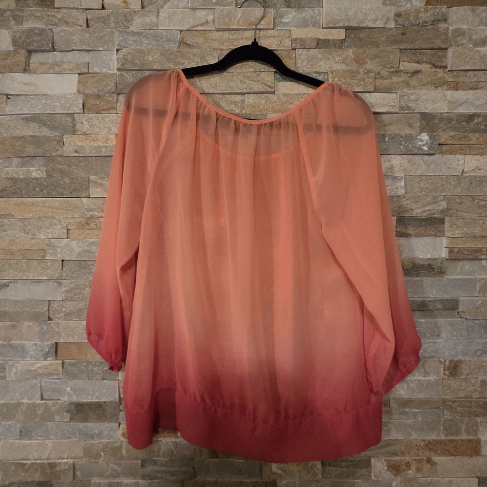 Axcess Relaxed Asymmetrical Blouse in Orange and Pink